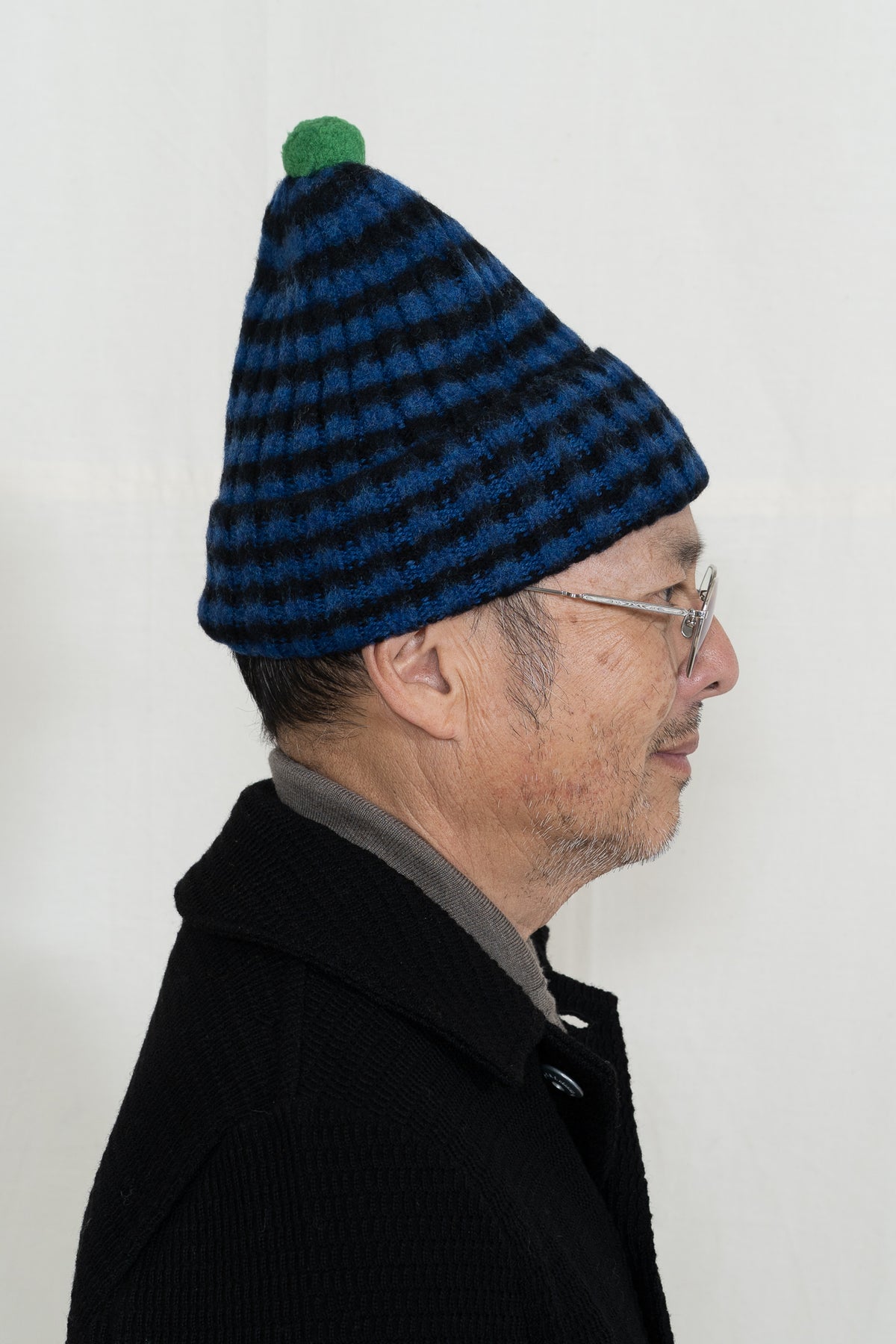 Jo Gordon Narrow Stripe Pompom Hat in Black and Nightsky
