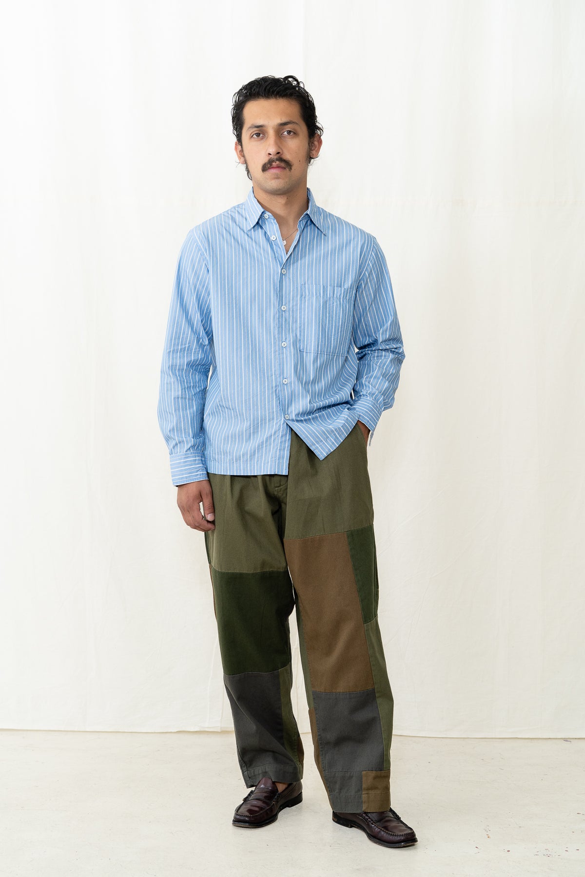 Universal Works Lucky Shirt in Blue Stripe