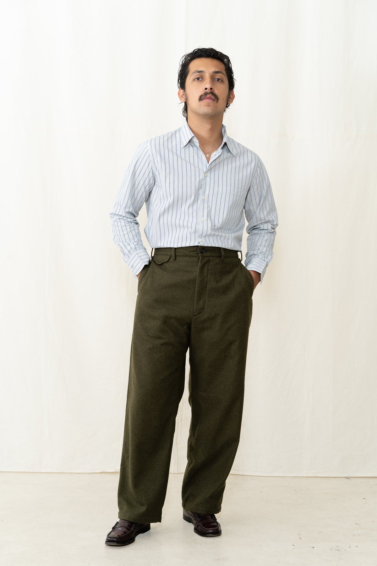 Engineered Garments Officer Pant in Olive Flannel