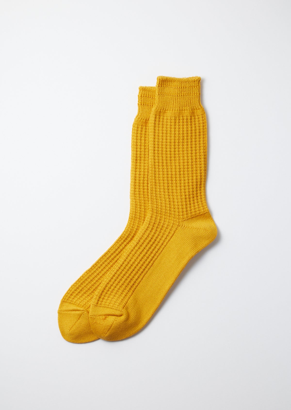 Rototo Cotton Waffle Crew Socks in mustard