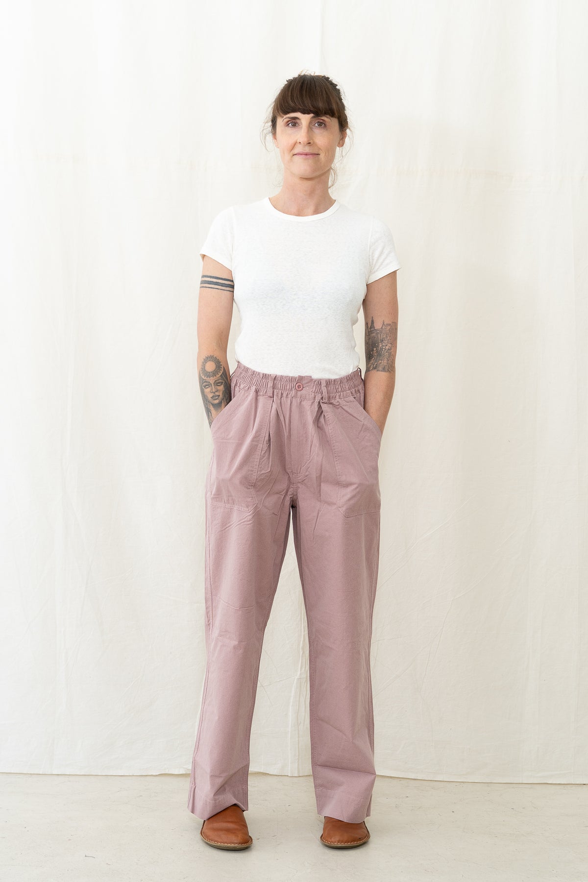 Kappy One Tuck Wide Fatigue Pants in Lt Pink