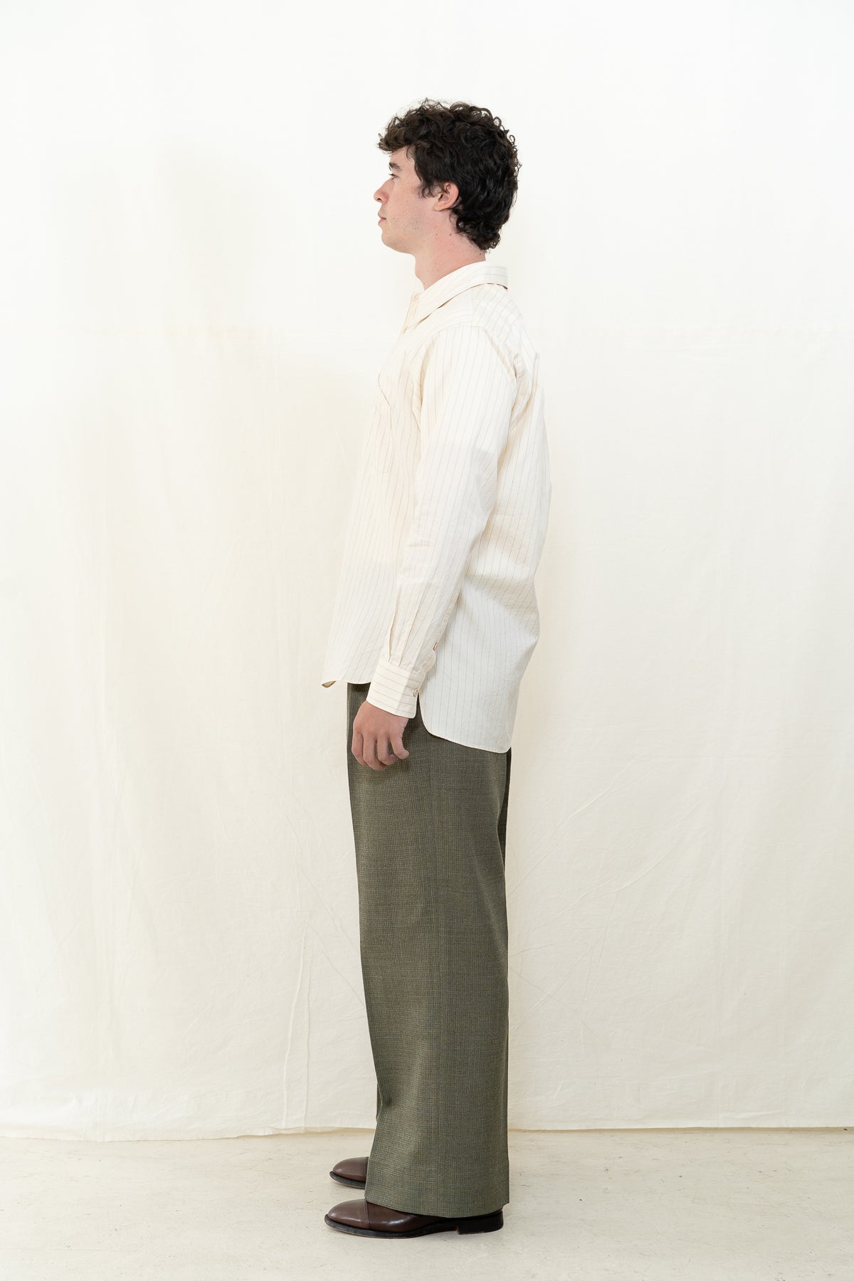 MotivMfg Savon Cotton Silk Ivory Striped Shirt