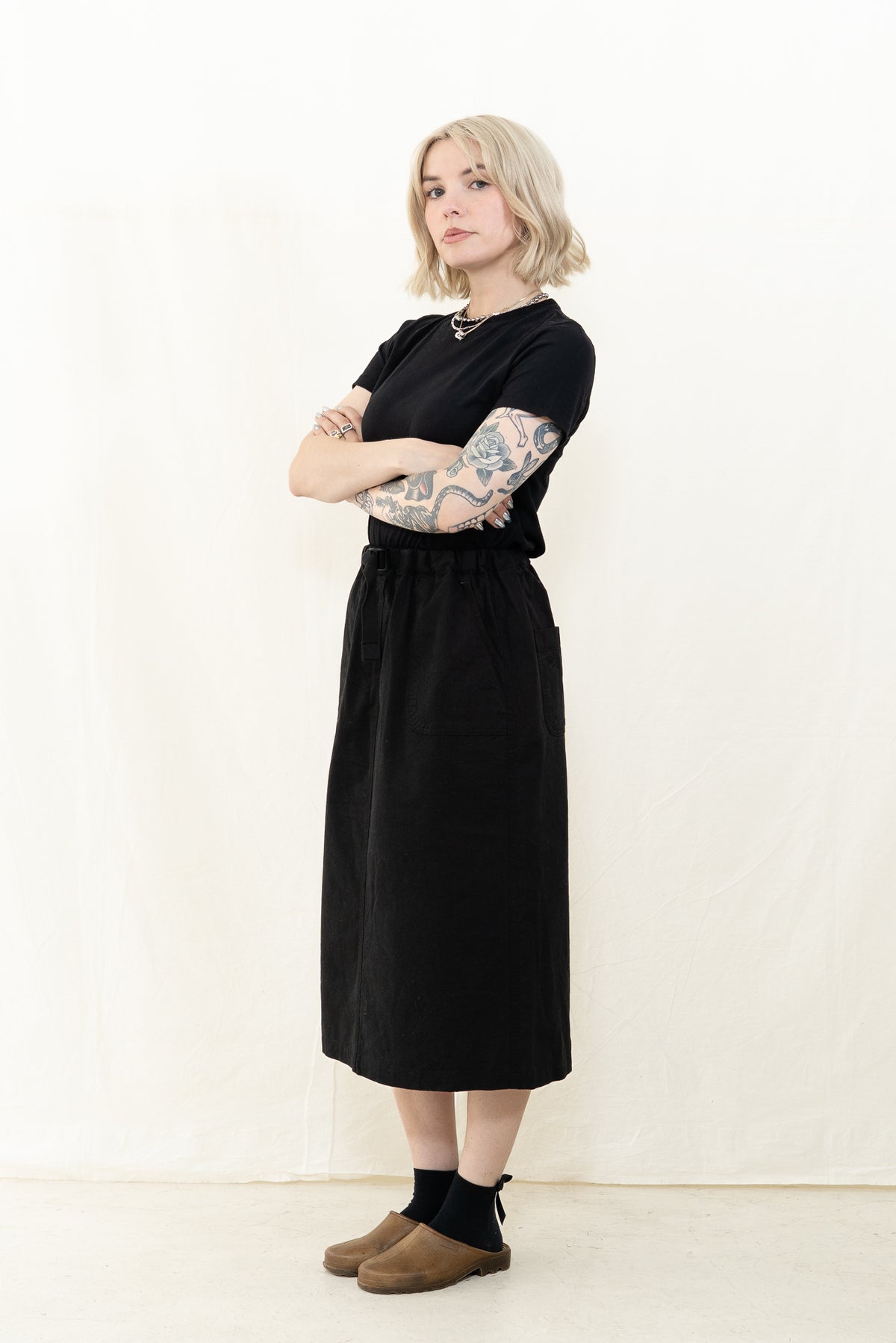 KAPPY Cotton Fatigue Skirt in Black
