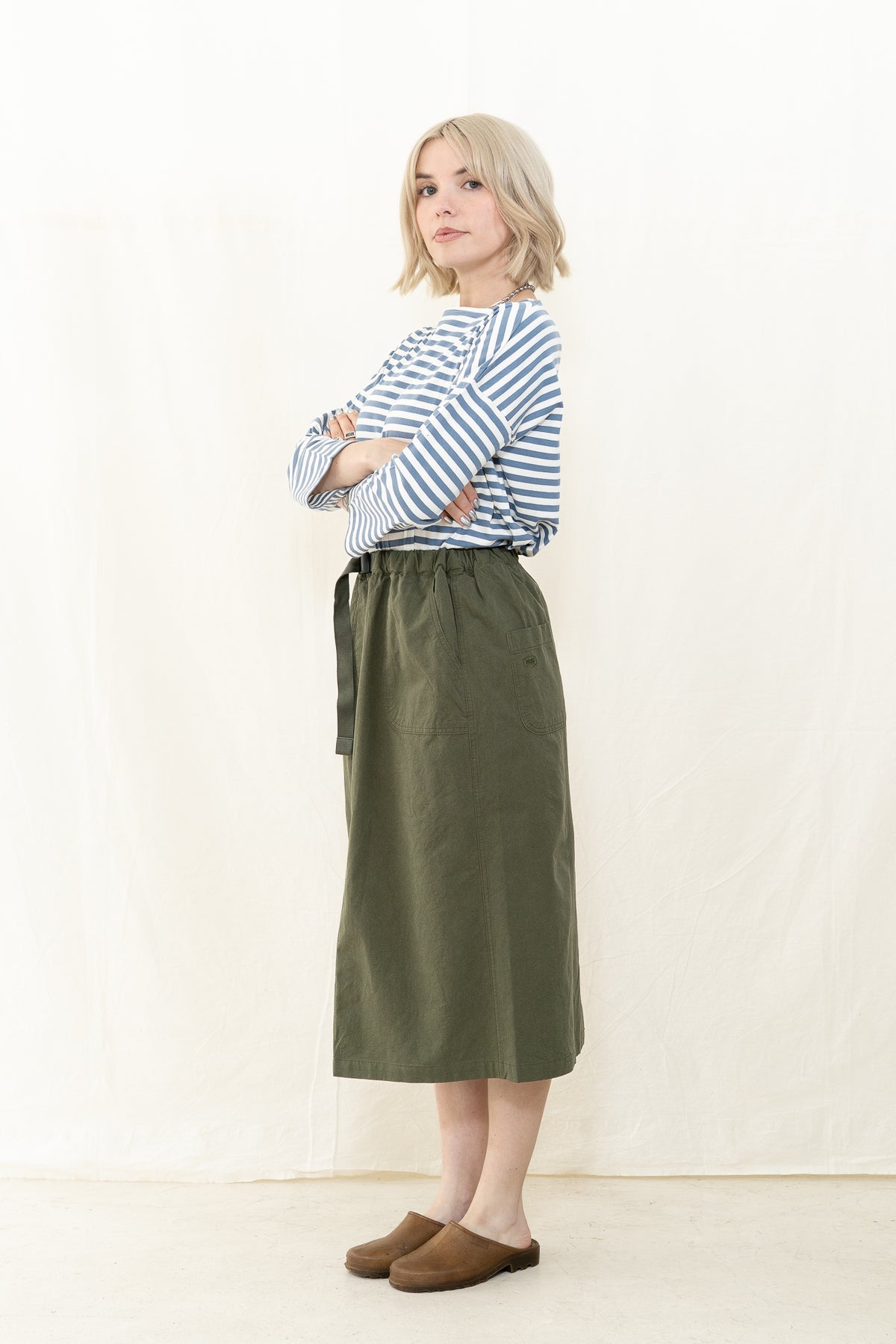 Kappy Cotton Fatigue Skirt in Khaki