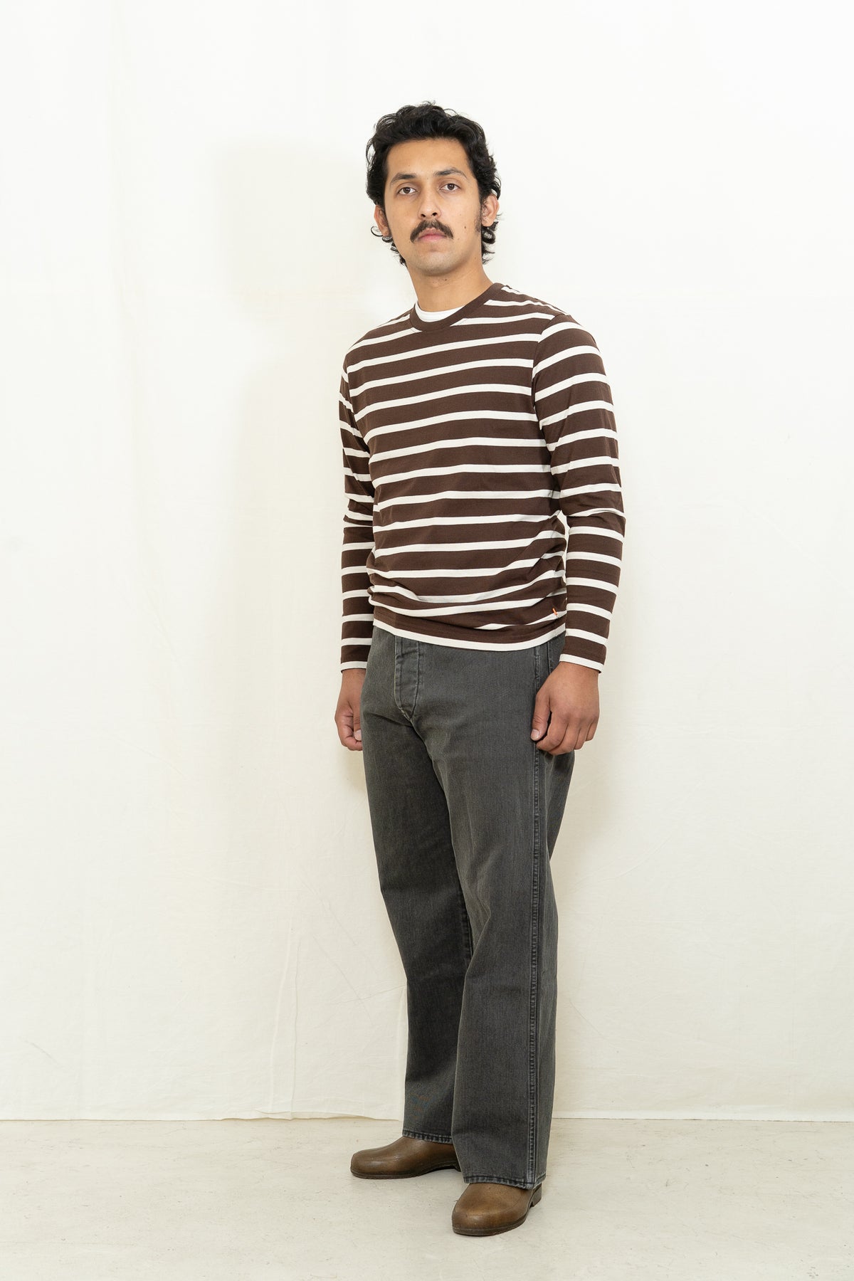 Far Afield Long Sleeve Breton Stripe T-Shirt in Brown