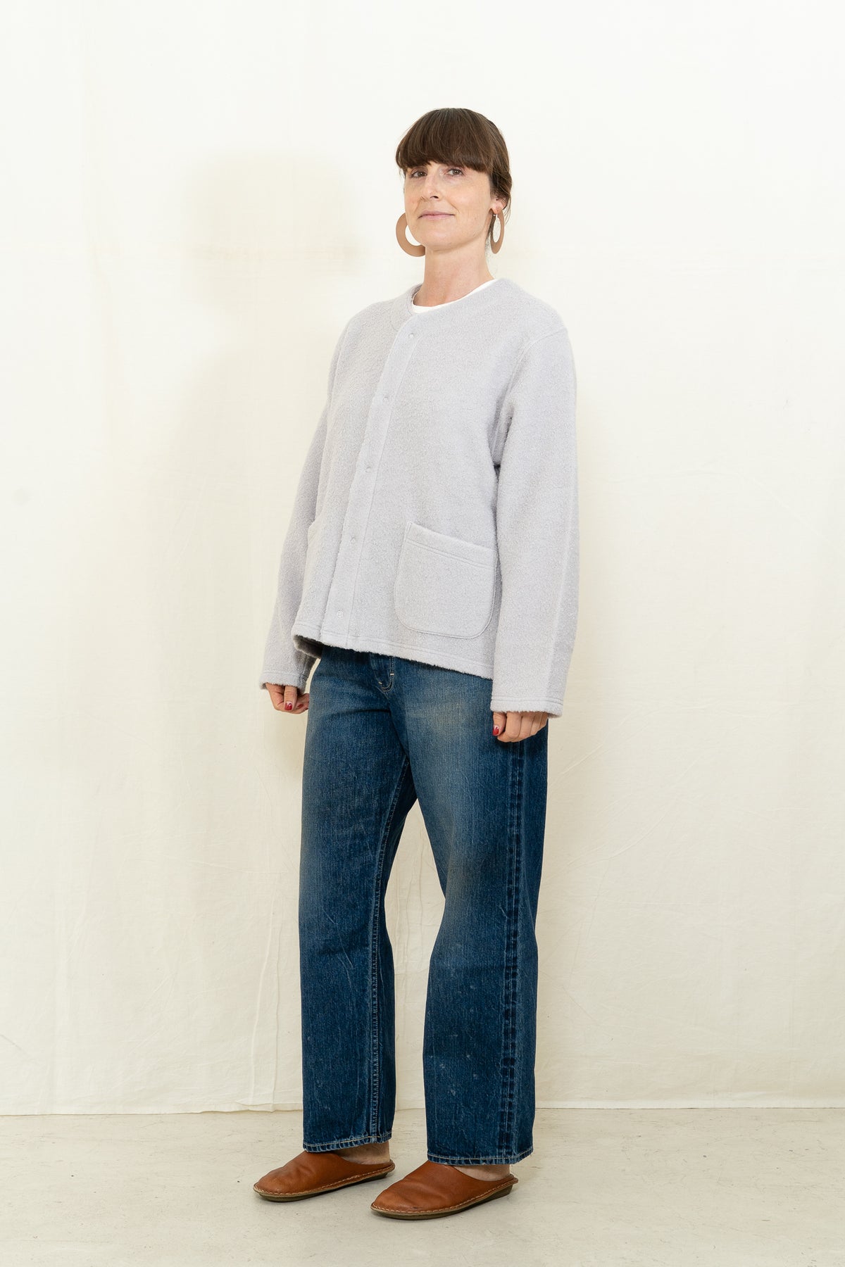 Chimala Sheep Pile Snap Cardigan in Gray