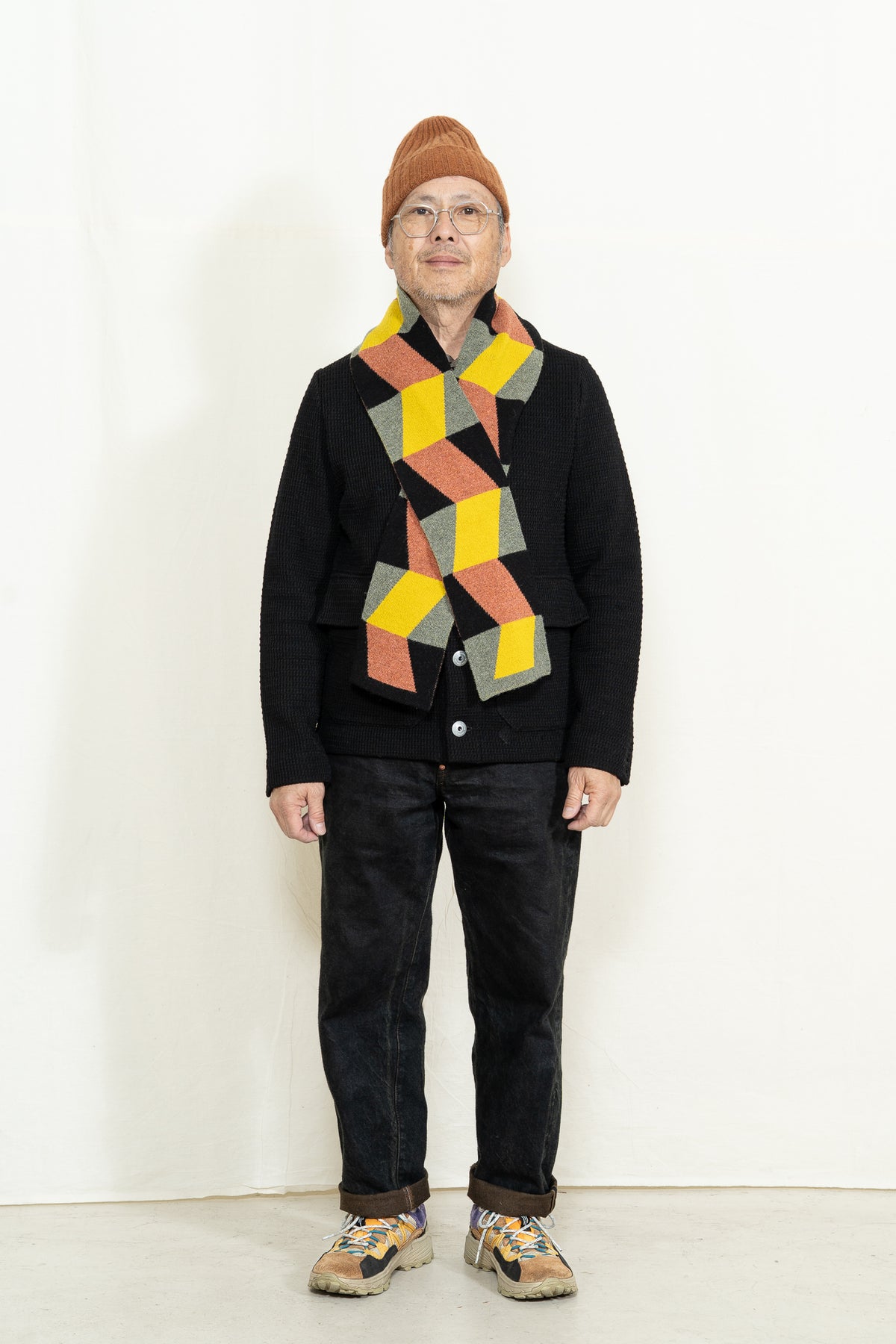 Jo Gordon Zigzag Ribbon Scarf in Black and Moss