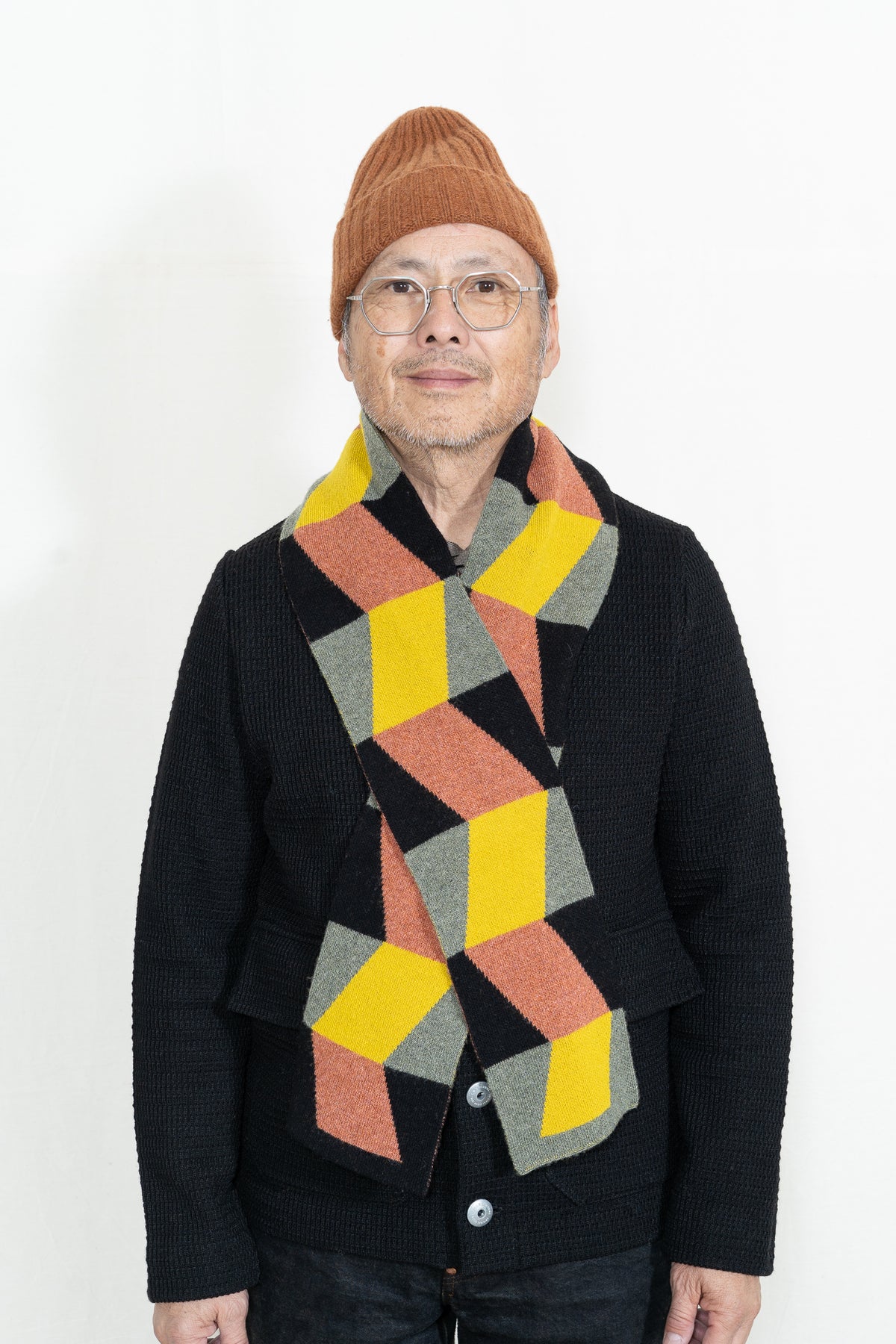 Jo Gordon Zigzag Ribbon Scarf in Black and Moss
