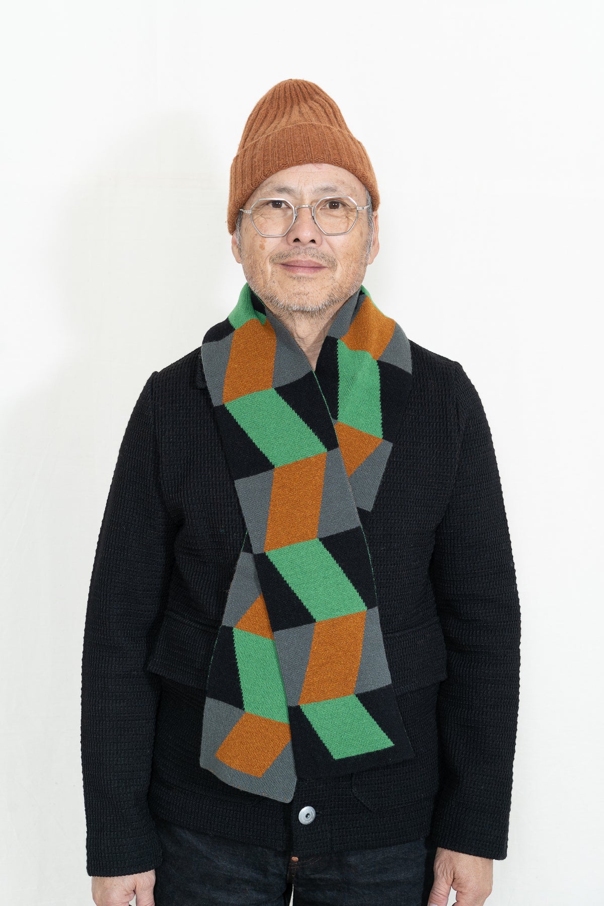 Jo Gordon Zigzag Ribbon Scarf in Black and Drill Grey