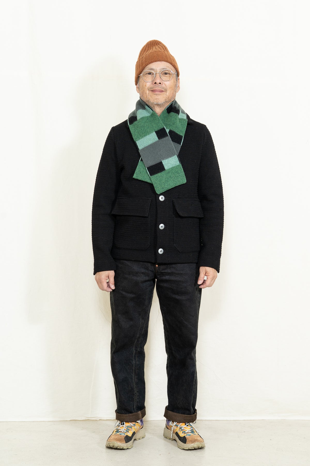 Jo Gordon Split Stripe Scarf in Asparagus and Drill Grey
