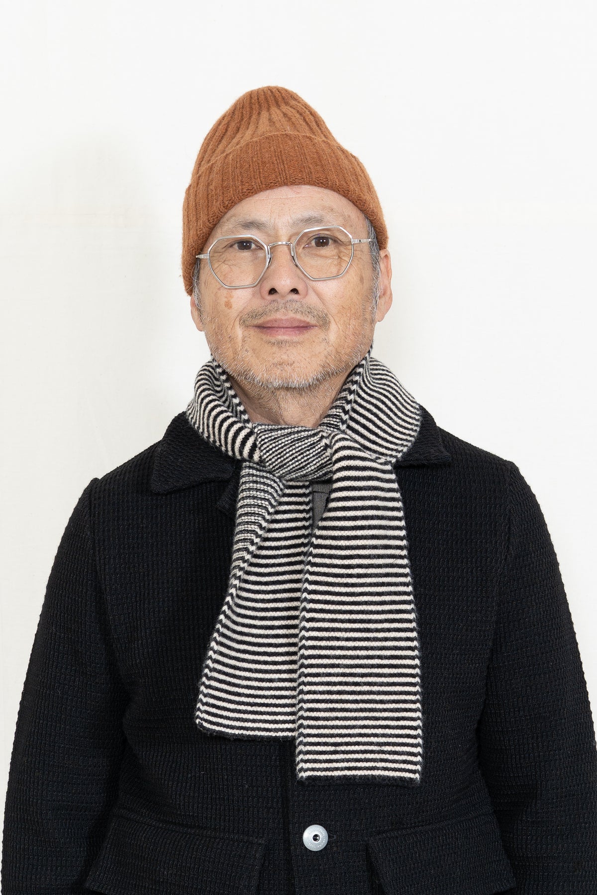 Jo Gordon Garter Stitch Scarf in Black and Oatmeal