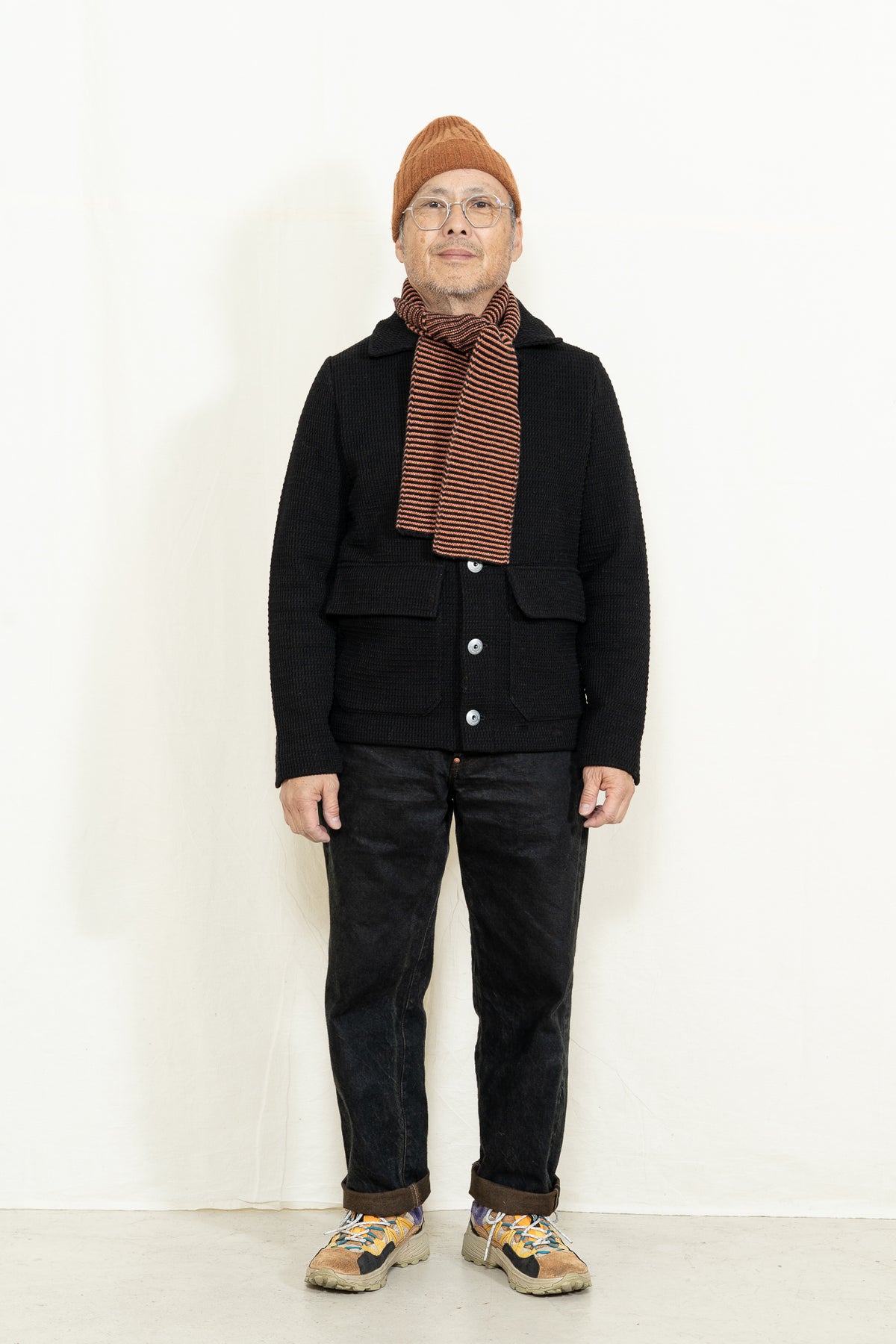 Jo Gordon Garter Stitch Scarf in Black and Iron Oxide