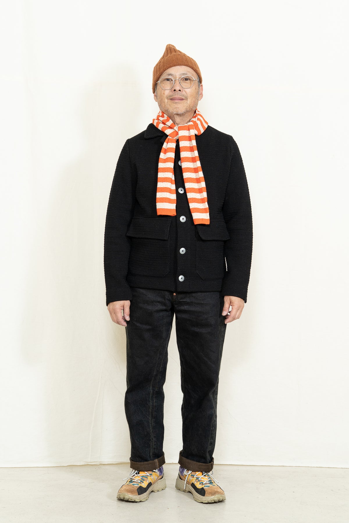 Jo Gordon Pointelle Scarf in Orange Gloss and Oatmeal