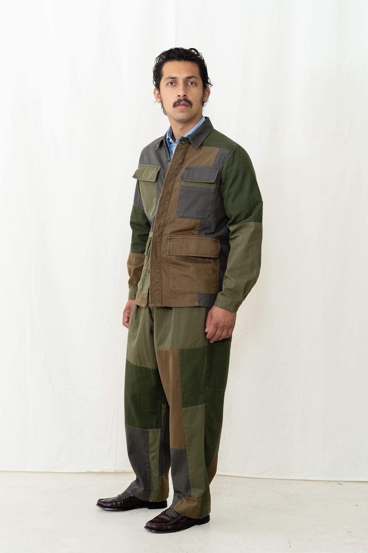 Universal Works MW Fatigue Jacket in Olive Patchwork